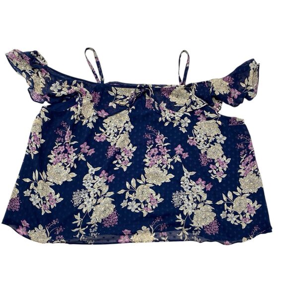 Torrid Blouse Womens 6X Blue Floral Top Cold Shoulder Flowy Fairy Bloomcore - Picture 5 of 11